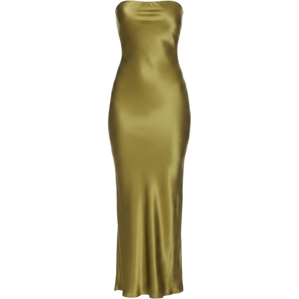 o.p.t Women's‎ Strapless Satin Maxi Dress Chartreuse Green Size M